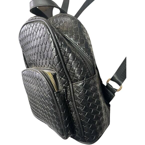 Black Woven Leather Quilted Mini Backpack main image 8
